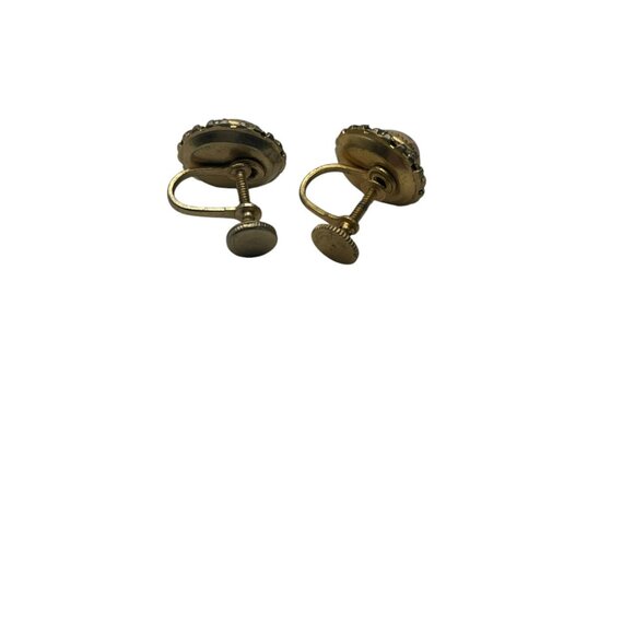 Vintage Faux Opal and Clear Rhinestone Dainty Screw Back Earrings - Picture 9 of 11